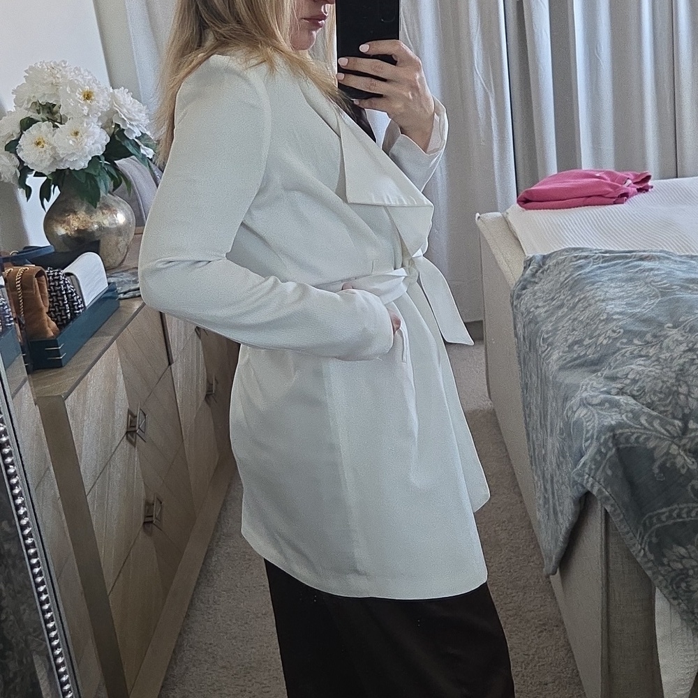 FATE Elegant White Open Front Waterfall Trench Jacket - Picture 12 of 15